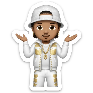 Baby Bash, Rapper (b.1969) with dark brown hair, white sequin outfit sticker
