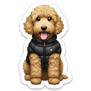 Goldendoodle wearing a black puffer jacket  sticker
