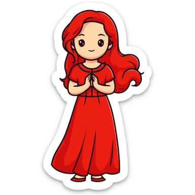 Fair-skin elegant girl in red long dress with long red hair sticker