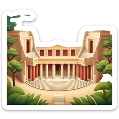 Cinematic Realistic Theatre of Epidaurus Landmark Emoji, depicted as a classical open‚Äêair theatre nestled in nature rendered with soft textures and serene, historical lighting. sticker