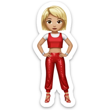 T Boz from TLC with short blonde hair, red sequin crop top and pants sticker