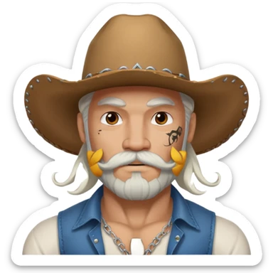 muscular tattooed on face and mustached cowboy long white hair and beard  sticker