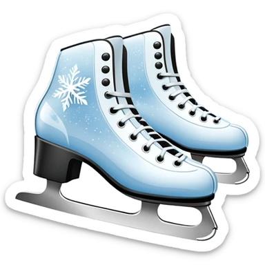 An icon showing a pair of elegant ice skates gliding across a smooth, frozen rink with snowflakes in the air. In the background, twinkling lights, winter trees, and cheering spectators create a festive atmosphere. Transparent background highlights the grace and charm of ice skating. sticker