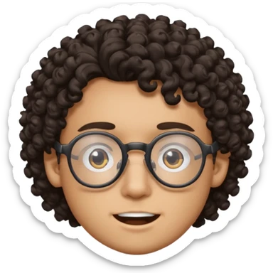 faça um garoto com cabelo tamanho médio cacheado, com óculos e grills preto. sticker