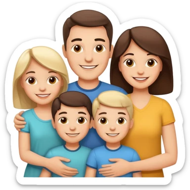 "Husband and wife with 50 children taking a group photo, cheerful, colorful cartoon style, bright and playful." sticker