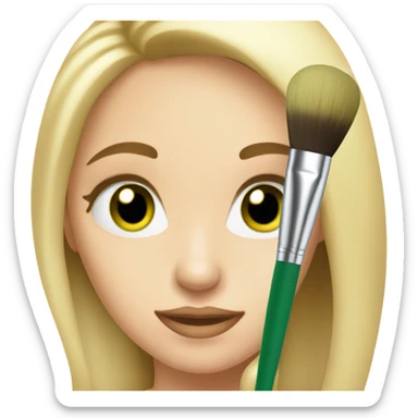 A makeup artist blonde girl with green eyes with a makeup brush in her hand sticker