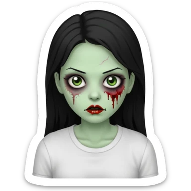 zombie girl with white shirt but similar to this with green skin black hair long sticker