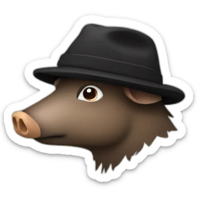 Full face sad boar with stubble in a black winter hat sticker