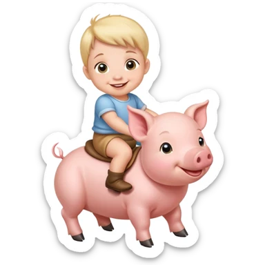 baby riding a piglet sticker