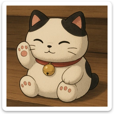 White and black Chinese lucky cat kawaii plushie  sticker