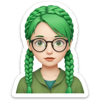 girl with green hairs, braids and spectacle, big visible braids  sticker