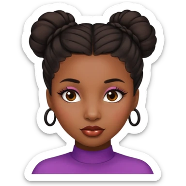 A black girl with edges and plump lips and long lashes with a bun in her hair and she looks like a baddie sticker