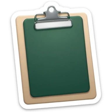 minimalistic dark green clipboard with light beige paper, no text, Apple emoji style sticker