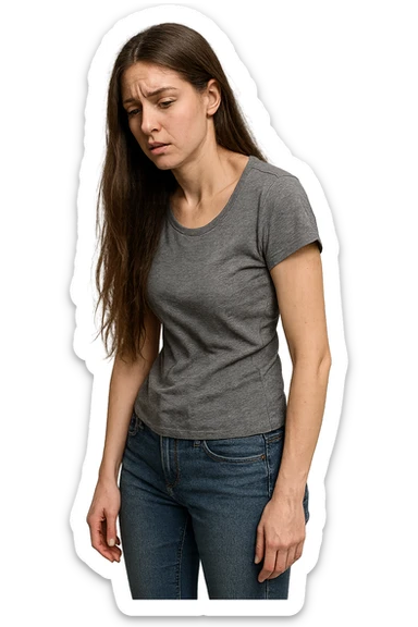 fai immagine identica ma di una donna con capelli lunghi, iperrealistico 4k, postura storta con spina dorsale storta sticker