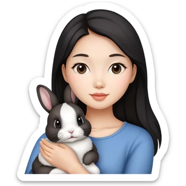 Beautiful Asian woman, holding black and white Dutch bunny  sticker