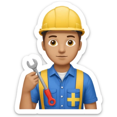 ultra realistic engineer with small ukraine flag and with wrench sticker