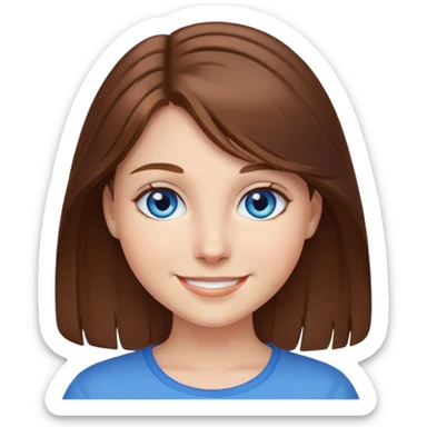 girl with brown hair and blue eyes, smiling sticker