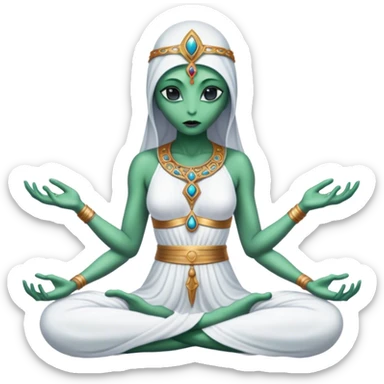 a Reptilian alien woman,in meditation, white dress like a priestess sticker
