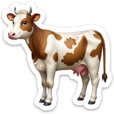 cinematic-[brown and white cow]-realistic-full-body-standing-emoji,-tail-flicking-lazily,-head-tilted-dramatically,-sleek-[brown and white]-coat,-simplified-yet-realistic-focused-features,-highly-detailed,-glowing-with-an-almost-sarcastic-glow sticker