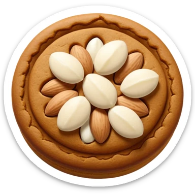 round gingerbread with three white almonds on top, seen from above sticker