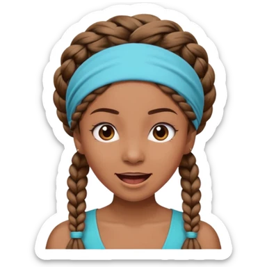 big lose braids starting from the top of the head woman face wiith big visible braids and mono color headband on head excited face sticker