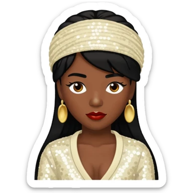 Chilli from TLC with dark skin, black hair, ivory sequin outfit sticker