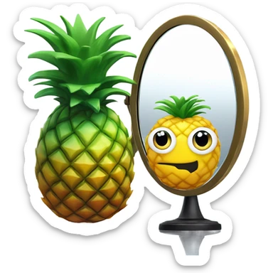 3D elegant pineapple🍍  with big shiny eyes 👀 pineapple holds mirror with its reflection 🪞🍍 sticker