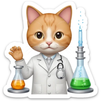 cat in a lab surrounded by scientific equipment emoji sticker