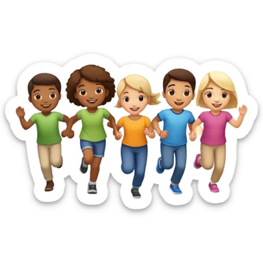 group of children hopping together, fun and friendly sticker