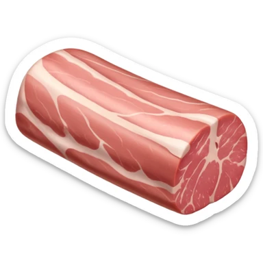 raw pork tenderloin, whole boneless, long tapered curved, soft pink, smooth, fine muscle grain, minimal marbling, clean, moist, no cutting board, knife, garnish, or faces, clean 3D, soft shadows, transparent background, emoji scale sticker