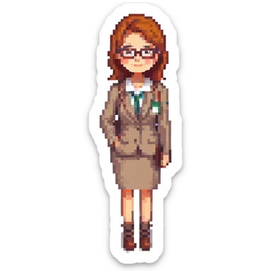 female recruiter, cute, pixel art with glasses sticker