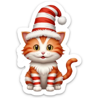 cat wearing a tall red and white striped Dr. Seuss hat, playful expression sticker