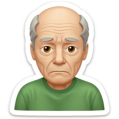 tired looking 65 year old man in green shirt sticker