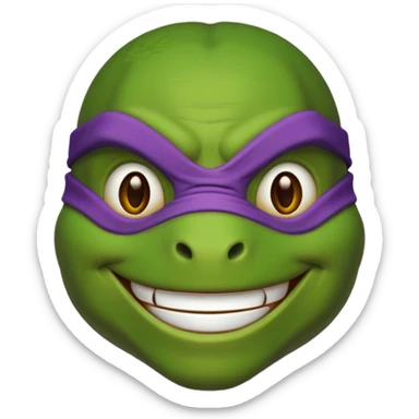 Donatello from Teenage Mutant Ninja Turtles, emoji style, head only, smiling sticker