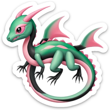 Pink-black-white-gradients Meloetta-Rayquaza-Salandit-Pokémon-Fakémon-creature-fusion-hybrid sticker