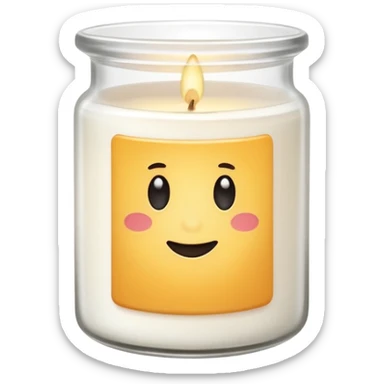 minimal flat emoji of a white scented candle in a glossy white glass jar with the label “cotton”, soft warm glow, clean vector style, elegant and modern, transparent background sticker