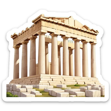 Cinematic Realistic Acropolis Landmark Emoji, showing the Parthenon standing proudly atop the Acropolis hill, with its marble columns glowing under the warm Athenian sunlight against a blue sky. sticker