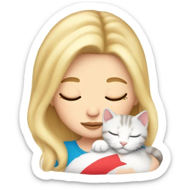 White girl blond hair sleeping with tricolor kitty sticker