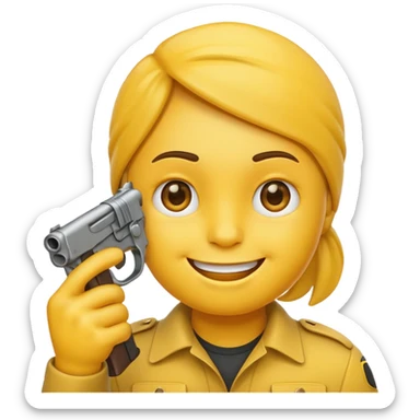 Create a smiling face emoji that’s holding a gun aimed to their forehead sticker