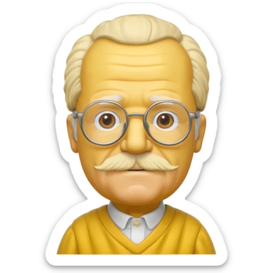 A 3D cartoon close-up of Grandpa Abe Simpson from The Simpsons, rendered in Memoji-style with bald yellow head, white tufts of hair on the sides, wrinkled face, glasses, and warm lighting. Match the Simpsons family color tone and style, yellow dress. sticker