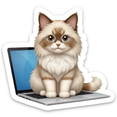 Cute ragdoll cat on a laptop. Should sit on top of the laptop, cat is way bigger than the laptop. Could walk on the laptop or sit. I liked the first one but remove the blue on the cat sticker