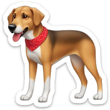 65% Coonhound 35% German Shepherd mix dog wearing small plain red bandana walking left sticker
