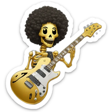 Soolking brook ;affro cut ;electric guitar;golden crown ;skeletal face sticker
