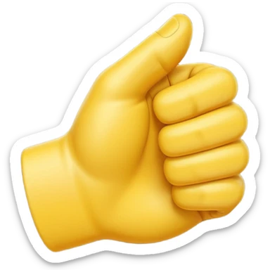 A 3D Apple-style yellow hand emoji, closed fist with thumb pointing backward over the shoulder direction, smooth rounded shape, shiny surface, clean minimal background. AND MOTİON LİNE sticker