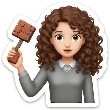 Long curly brown haired girl with flying brick sticker