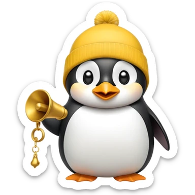 Singing penguin yellow beanie ringing bell sticker