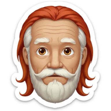 very old, white bearded and white mustached, red long haired, wearing ear accessories sticker