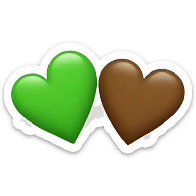 Left side of green heart and right side of brown heart sticker