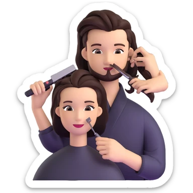 hairstylist demonstrating techniques to beauty school students sticker