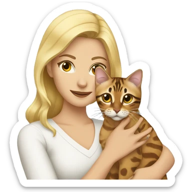 A blonde woman holding a bengal cat sticker